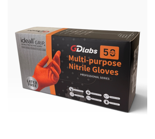 Перчатки GDlabs нитриловые, повышенной стойкости, (оранжевые) XL уп./50 шт.