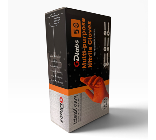 Перчатки GDlabs нитриловые, повышенной стойкости, (оранжевые) XL уп./50 шт.